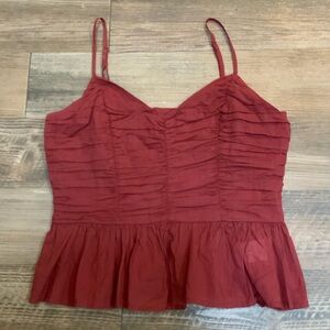 Express Red Ruched Peplum Camisole Crop Top 100% Cotton Cottagecore